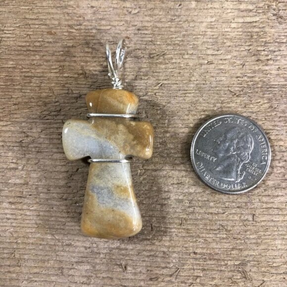 Natural Jasper Cross Necklace Pendant - Picture 2 of 3